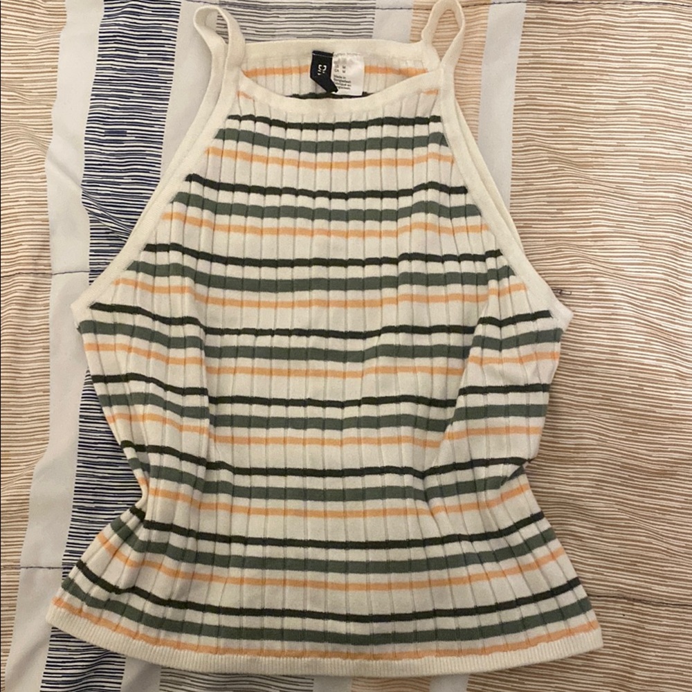 Striped Halter Sleeveless Top - Cream, Green, Orange